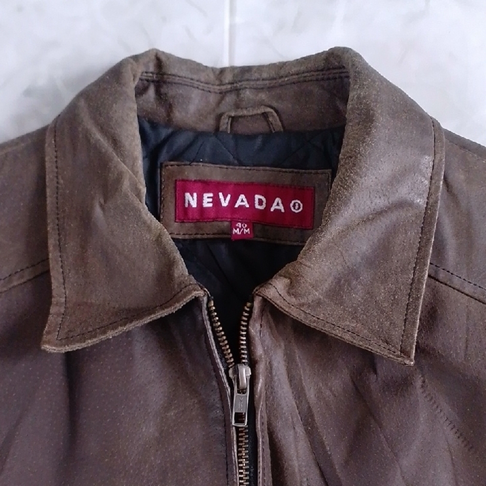Vintage 90s NEVADA Brown Leather Jacket for Men - Picture 3 of 13